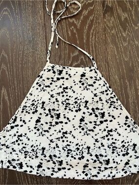 Aritzia Sunday Best Black & White Speckled Halter Crop Top with Open Tie Back